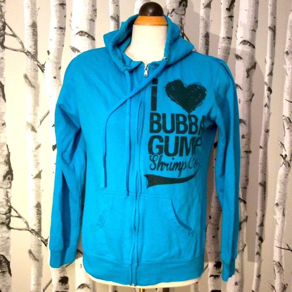 Vintage Bubba Gump Zip Front Hoodie Blue size medium